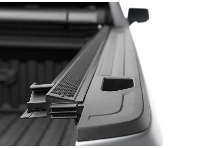 Close-up of the side rail on a TruXedo Pro X15 soft roll-up tonneau cover