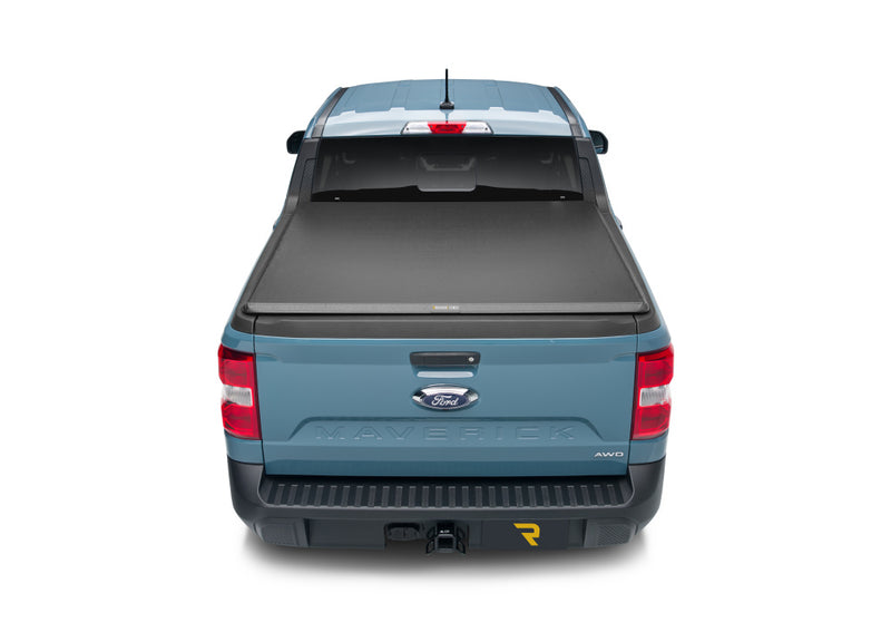 TruXedo TruXport soft roll-up tonneau cover closed on a 2022-2024 Ford Maverick, straight rear view