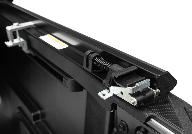 Close-up of the inner face of the side rail on a TruXedo TruXport soft roll-up tonneau cover
