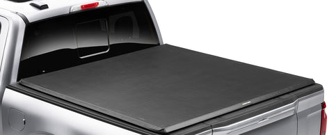 TruXedo TruXport soft roll-up tonneau cover closed flat over the pickup bed, rear three-quarter view