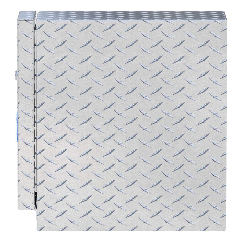 UWS 18" Drawer Truck Tool Box, Bright Aluminum, end-on elevation showing the depth of the body and the lid edge