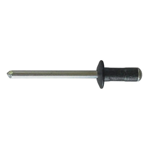 UWS 003-RIVET-BLK blind rivet shown horizontally on white, with a black powder-coated head and body and a bright steel mandrel