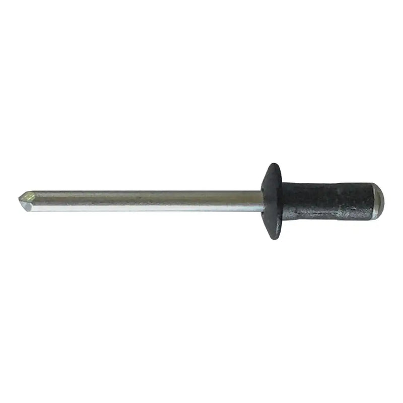 UWS 003-RIVET-BLK blind rivet shown horizontally on white, with a black powder-coated head and body and a bright steel mandrel