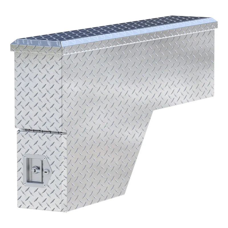 UWS 48" Driver-Side Wheel Well Truck Tool Box with Drawers, Bright Aluminum, three-quarter view from the opposite side