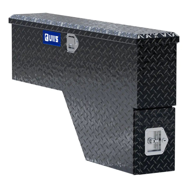 UWS 48" Driver-Side Wheel Well Truck Tool Box with Drawers, Gloss Black, front three-quarter studio view