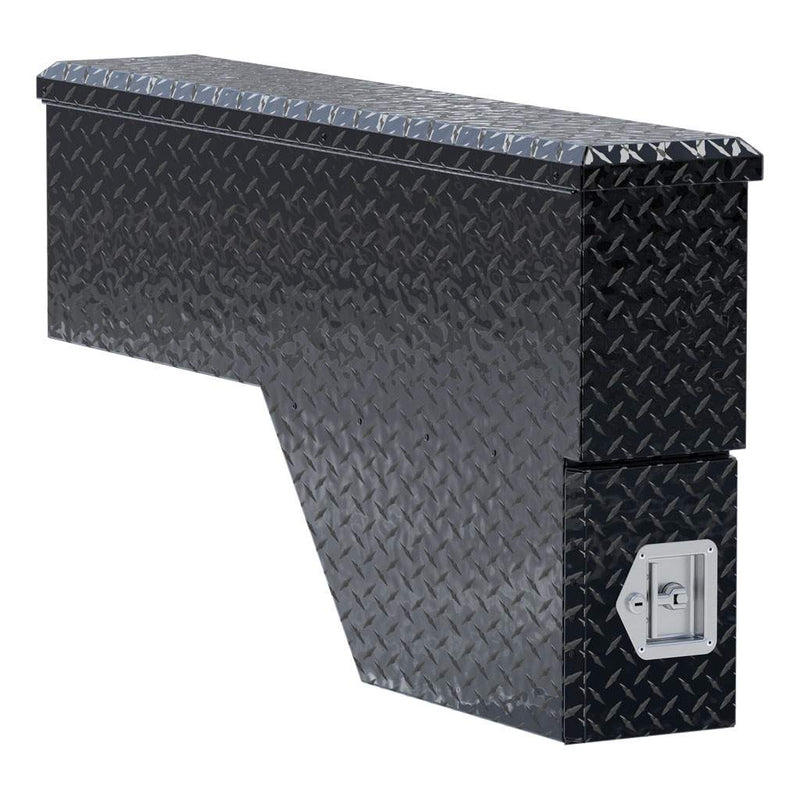UWS 48" Passenger-Side Wheel Well Truck Tool Box with Drawers, Gloss Black, three-quarter view from the opposite side