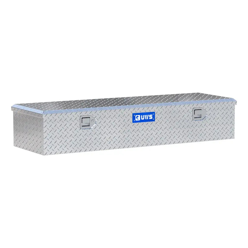 UWS 58" 5th Wheel Truck Tool Box, Bright Aluminum, front three-quarter studio view