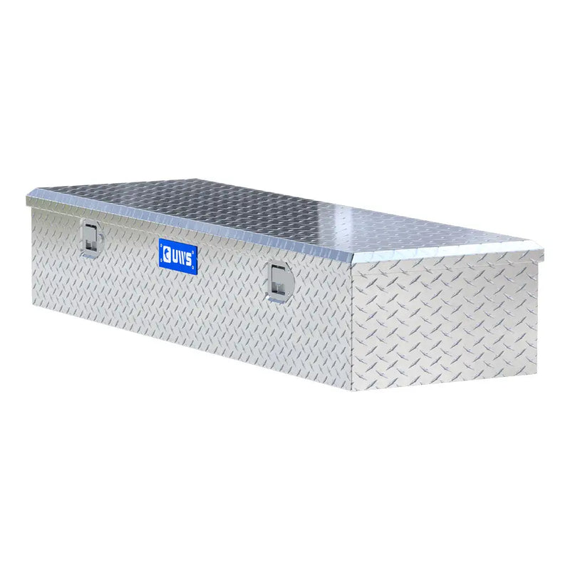 UWS 58" 5th Wheel Truck Tool Box, Bright Aluminum, rear three-quarter view