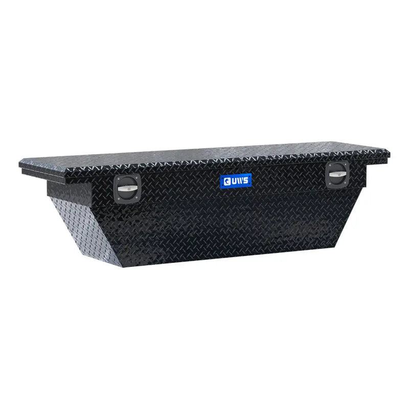 UWS 69" Secure Lock Deep Angled Crossover Truck Tool Box, Low Profile, Gloss Black, front three-quarter studio view