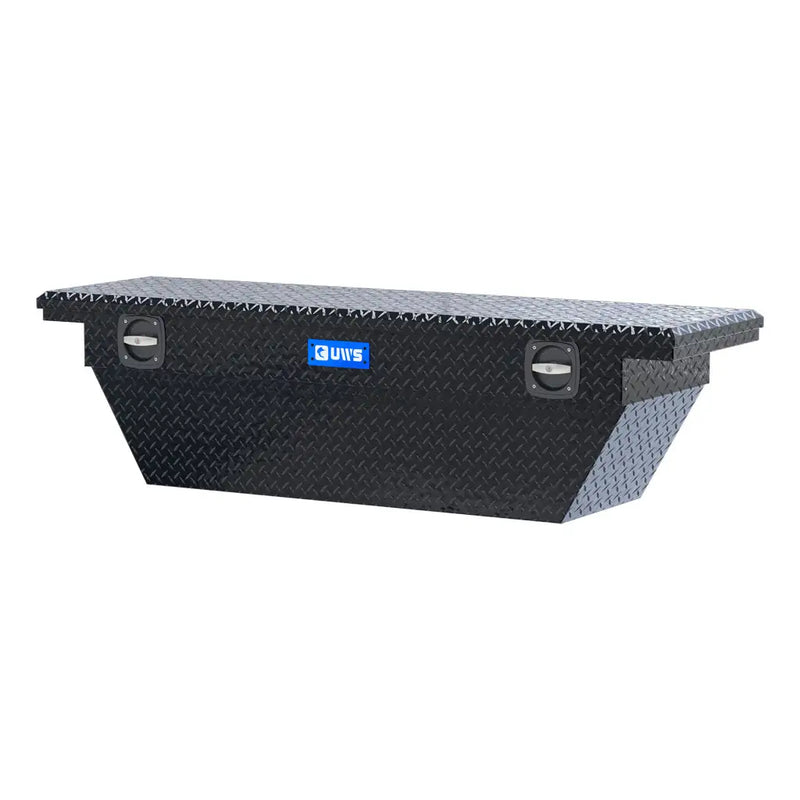 UWS 69" Secure Lock Deep Angled Crossover Truck Tool Box, Low Profile, Gloss Black, three-quarter view from the opposite side