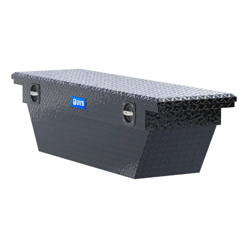 UWS 69" Secure Lock Deep Angled Crossover Truck Tool Box, Low Profile, Gloss Black, rear three-quarter view