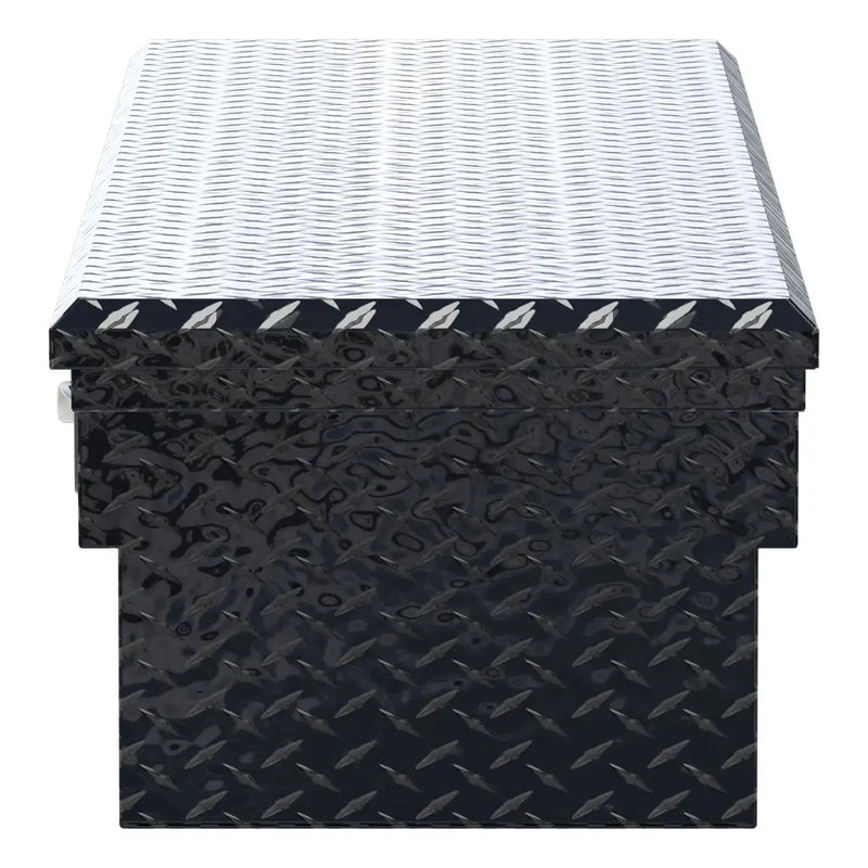 UWS 72" Secure Lock Crossover Truck Tool Box, Low Profile, Gloss Black, end-on elevation showing the depth of the body and the lid edge