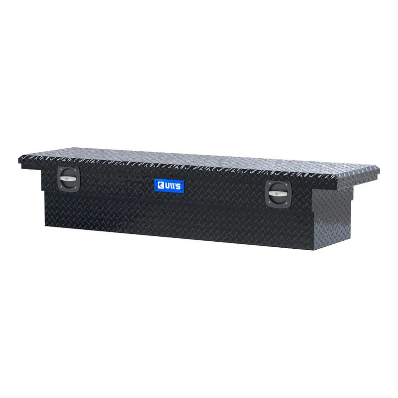 UWS 72" Secure Lock Crossover Truck Tool Box, Low Profile, Gloss Black, three-quarter view from the opposite side
