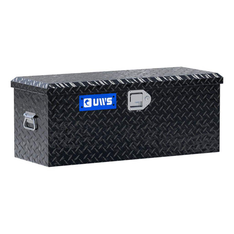 UWS 32" ATV Tool Box in gloss black, front three-quarter studio view with the lid closed