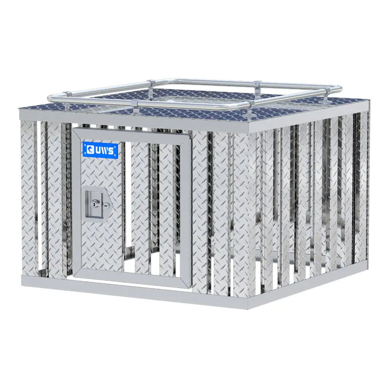 UWS 36" x 36" Single-Door Dog Box front three-quarter view from the opposite side