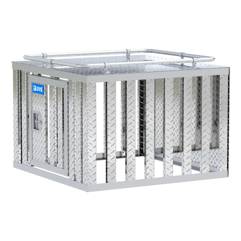 UWS 36" x 36" Single-Door Dog Box rear three-quarter view showing the back panel and tub profile