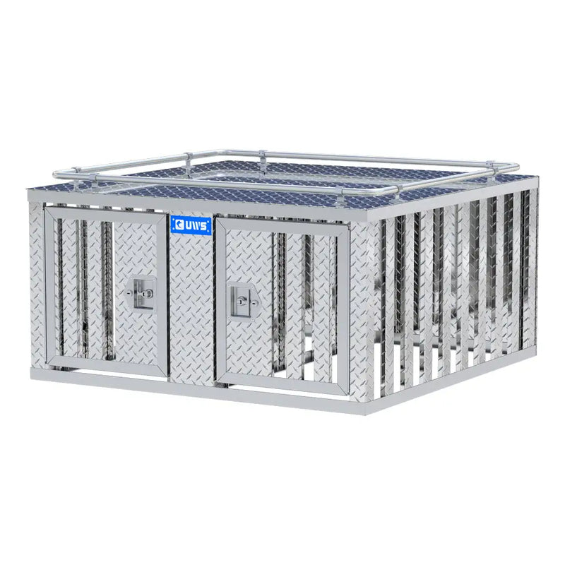 UWS 48" x 48" Double-Door Dog Box front three-quarter view from the opposite side