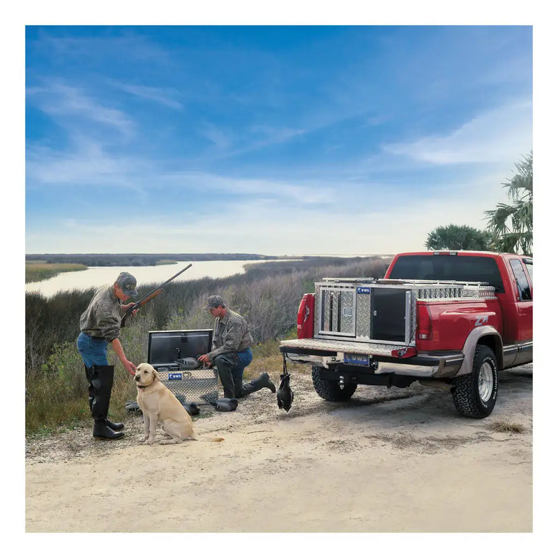 UWS 48" x 48.25" Enclosed Double-Door Dog Box in use (view 2)