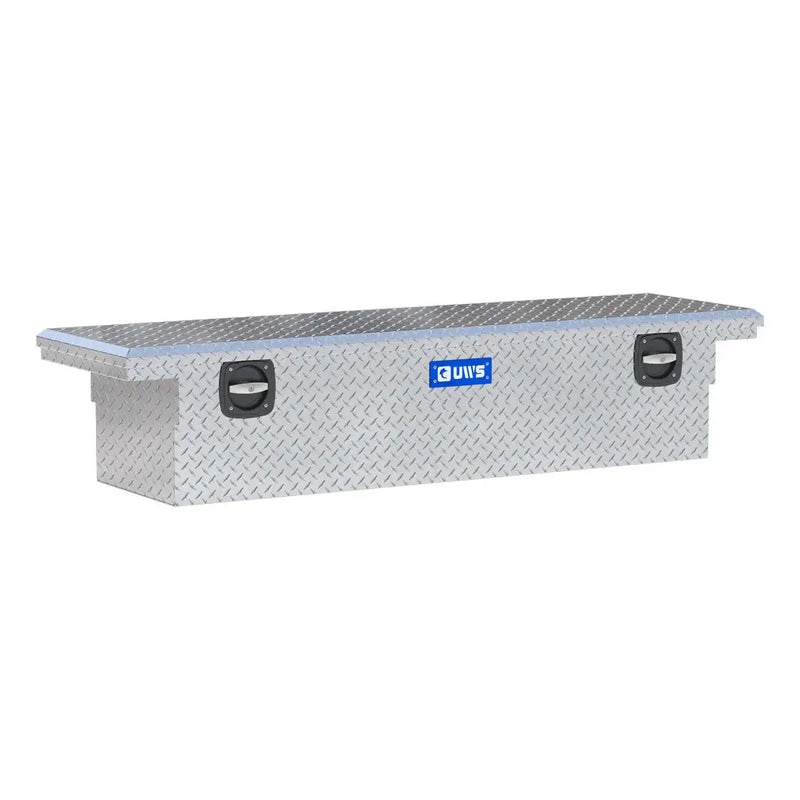 UWS EC10001 69" truck tool box in bright aluminum, front three-quarter studio view