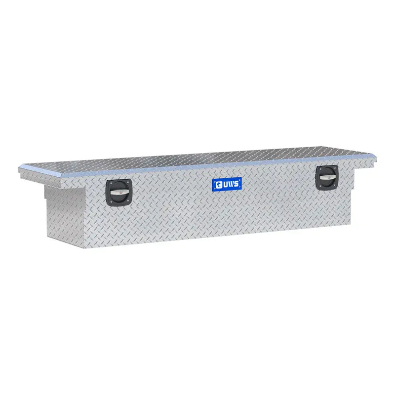 UWS EC10021 72" truck tool box in bright aluminum, front three-quarter studio view
