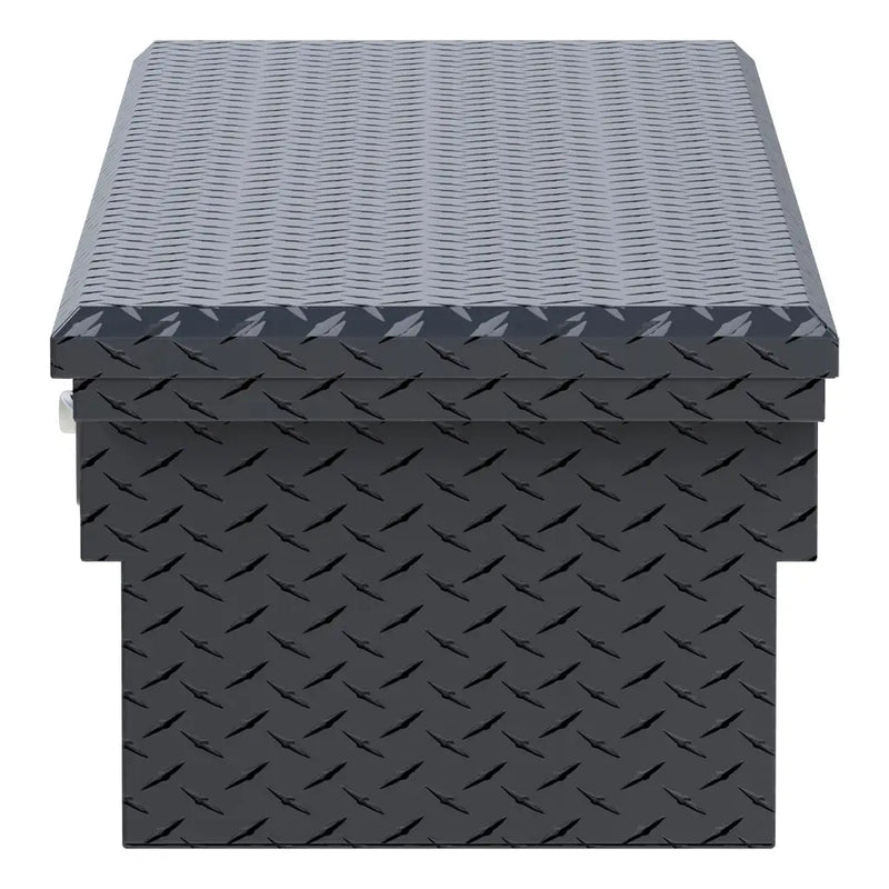UWS EC10033 72" truck tool box in matte black powder coat, end elevation showing box depth and lid overhang