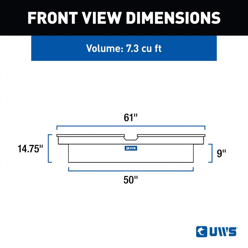 UWS EC10041 60" truck tool box in bright aluminum, front-view dimension drawing