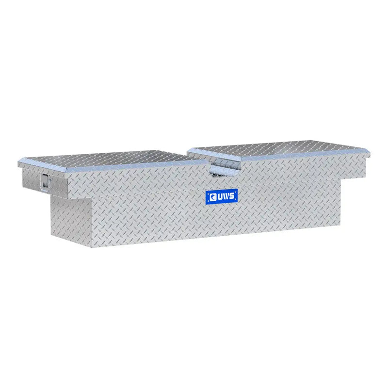 UWS EC10051 63" truck tool box in bright aluminum, front three-quarter studio view