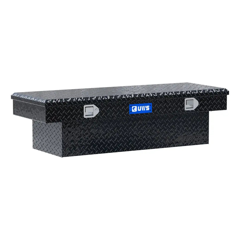 UWS EC10092 54" truck tool box in gloss black powder coat, front three-quarter studio view