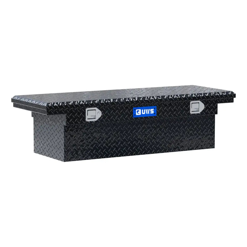 UWS EC10112 54" truck tool box in gloss black powder coat, front three-quarter studio view