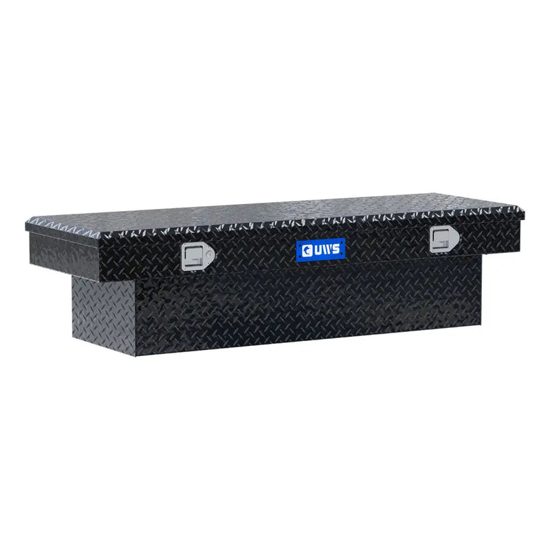UWS EC10152 58" truck tool box in gloss black powder coat, front three-quarter studio view