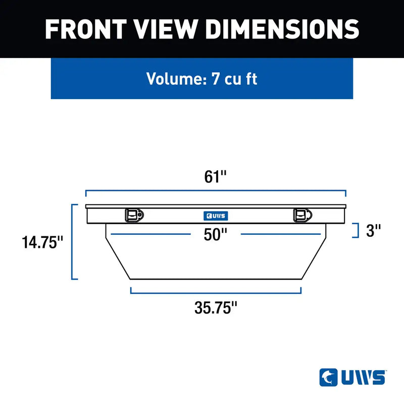 UWS EC10182 60" truck tool box in gloss black powder coat, front-view dimension drawing