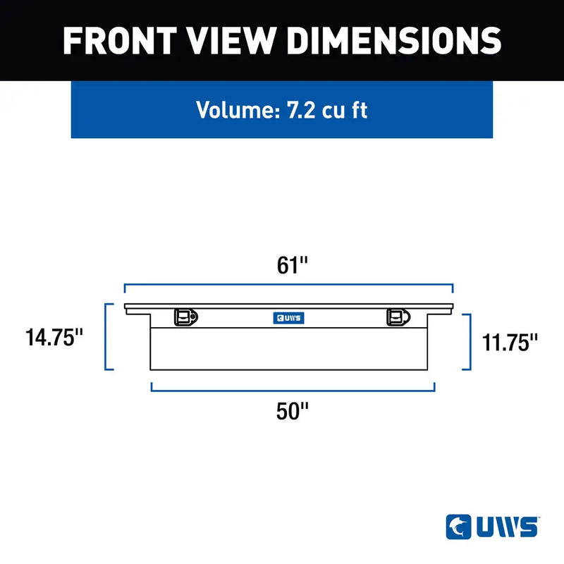 UWS EC10221 60" truck tool box in bright aluminum, front-view dimension drawing