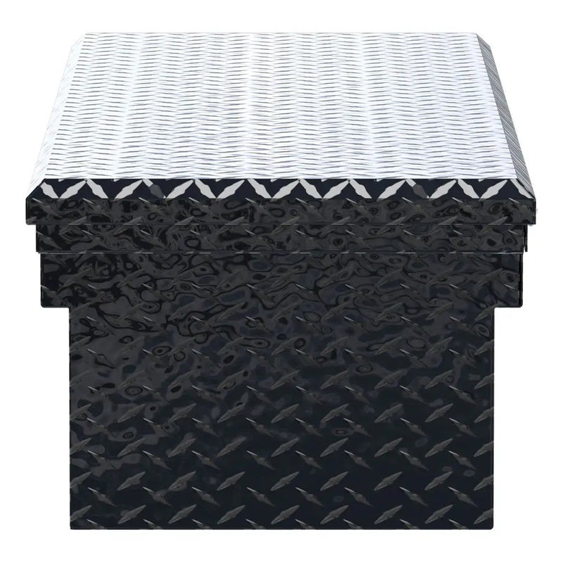 UWS EC10232 60" truck tool box in gloss black powder coat, end elevation showing box depth and lid overhang