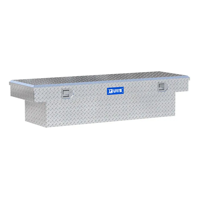 UWS EC10261 63" truck tool box in bright aluminum, front three-quarter studio view