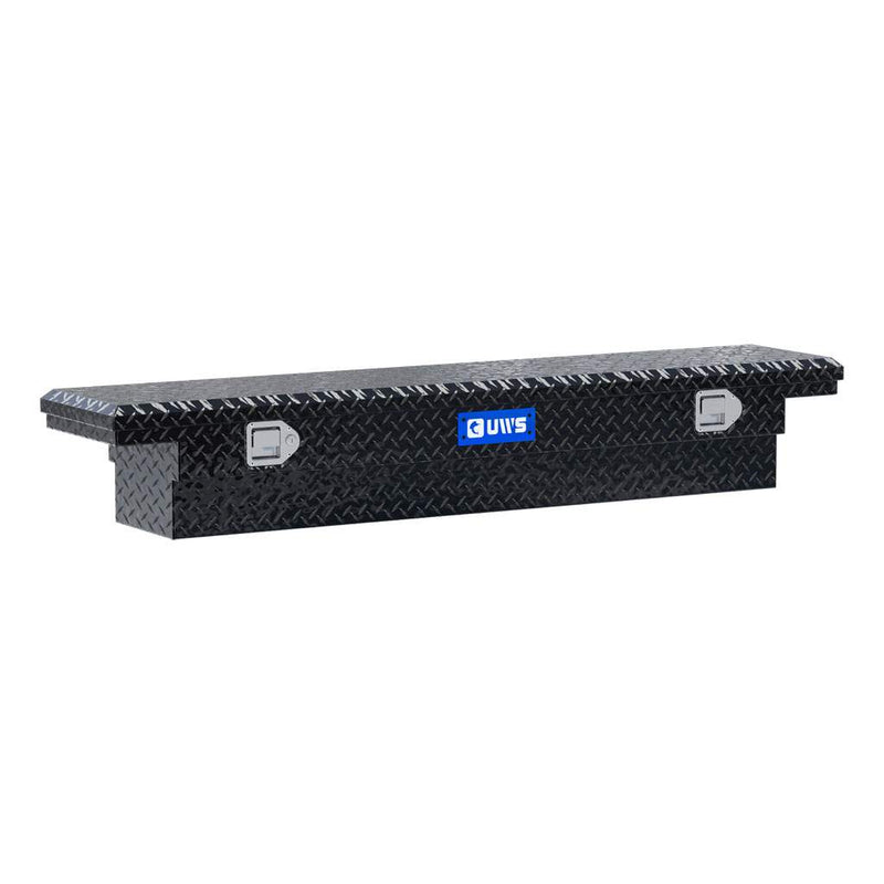 UWS EC10312 63" truck tool box in gloss black powder coat, front three-quarter studio view
