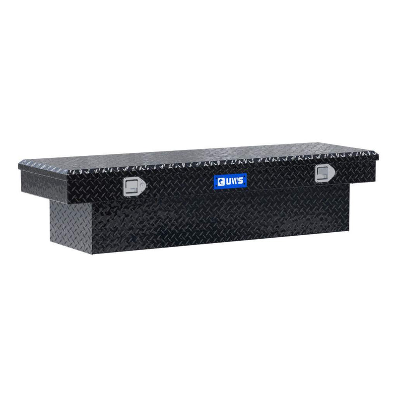 UWS EC10322 63" truck tool box in gloss black powder coat, front three-quarter studio view
