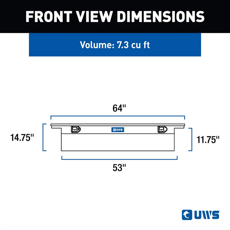 UWS EC10331 63" truck tool box in bright aluminum, front-view dimension drawing