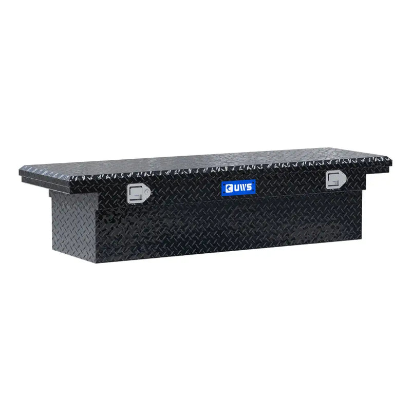 UWS EC10342 63" truck tool box in gloss black powder coat, front three-quarter studio view