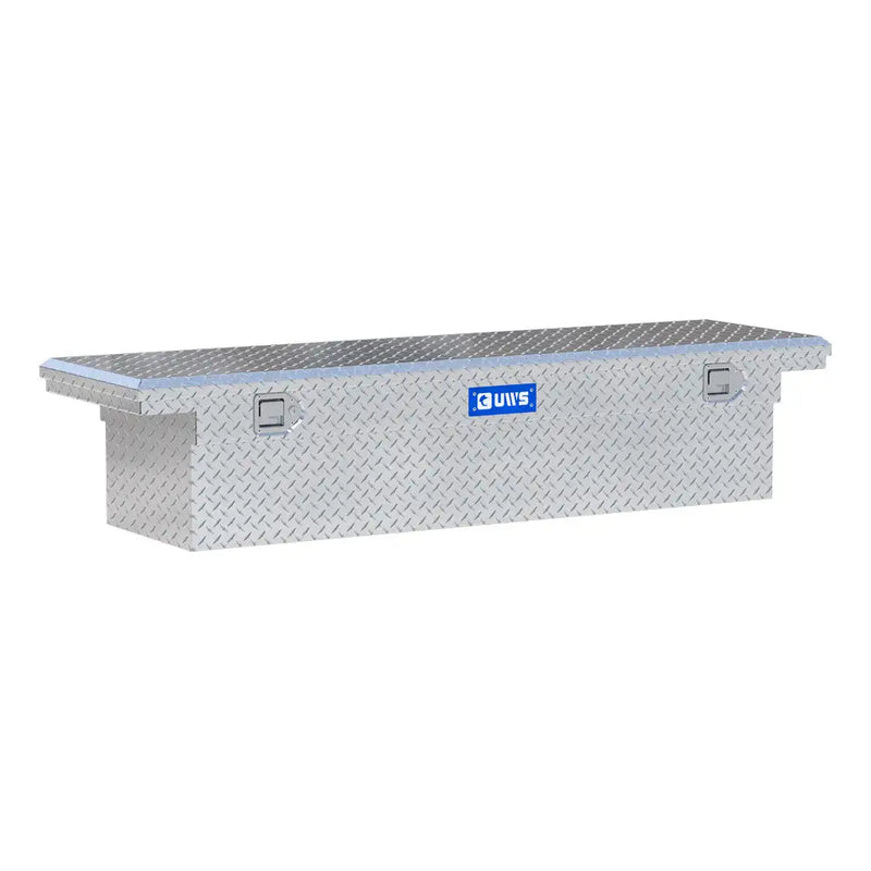 UWS EC10451 69" truck tool box in bright aluminum, front three-quarter studio view