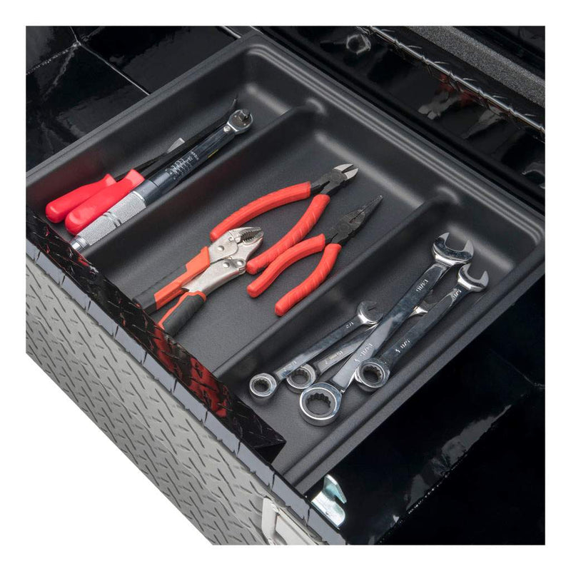 UWS EC10492 69" truck tool box in gloss black powder coat, removable sliding tool tray fitted in the box