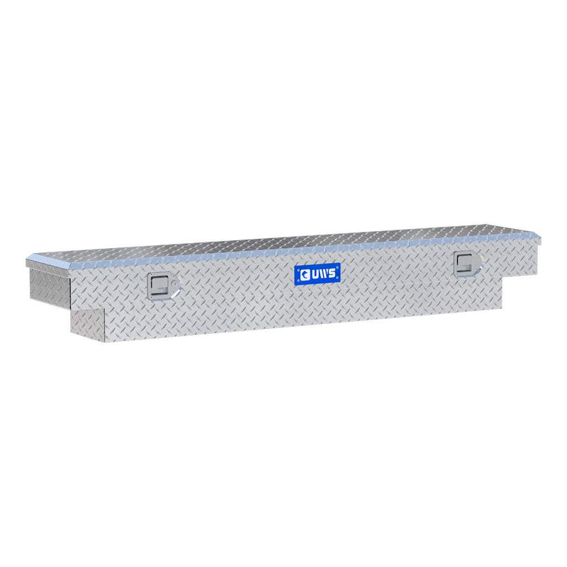 UWS EC10521 69" truck tool box in bright aluminum, front three-quarter studio view