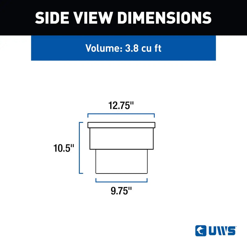 UWS EC10532 69" truck tool box in gloss black powder coat, side-view dimension drawing