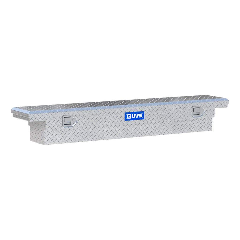 UWS EC10541 69" truck tool box in bright aluminum, front three-quarter studio view