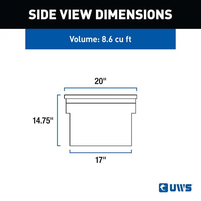 UWS EC10581 72" truck tool box in bright aluminum, side-view dimension drawing
