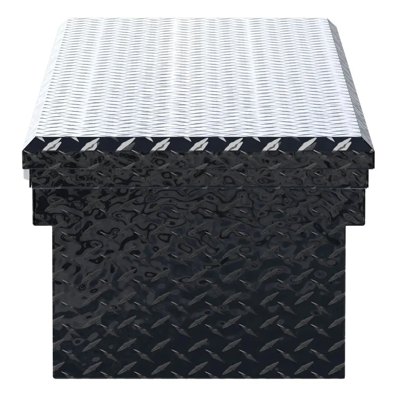 UWS EC10622 72" truck tool box in gloss black powder coat, end elevation showing box depth and lid overhang