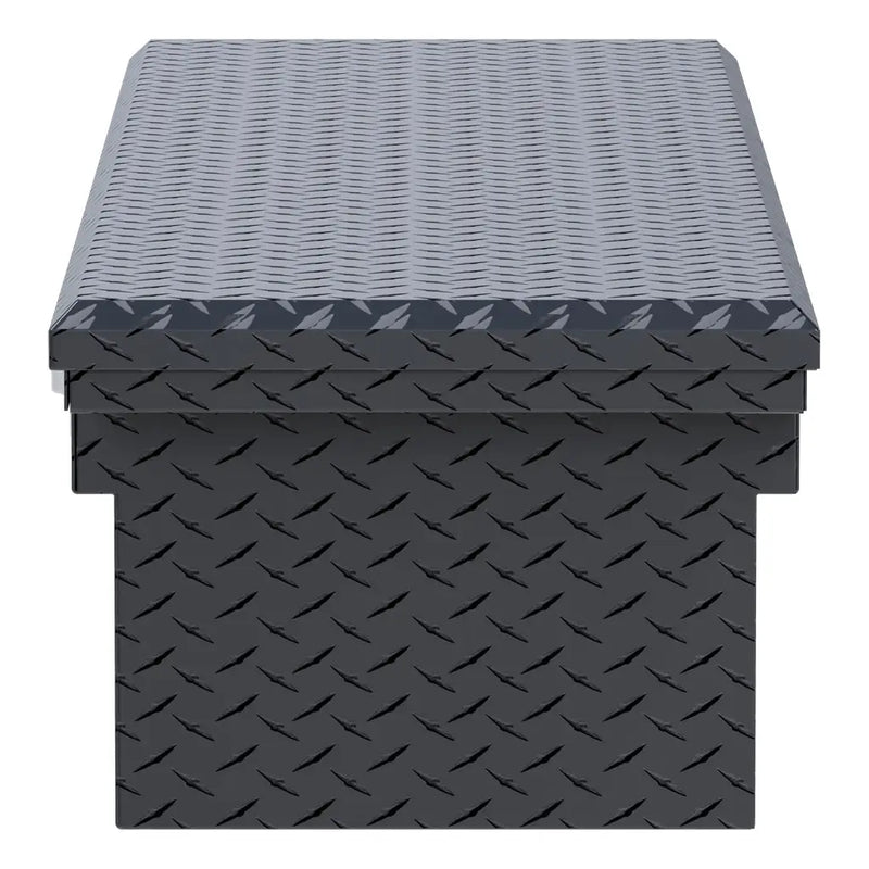 UWS EC10633 72" truck tool box in matte black powder coat, end elevation showing box depth and lid overhang