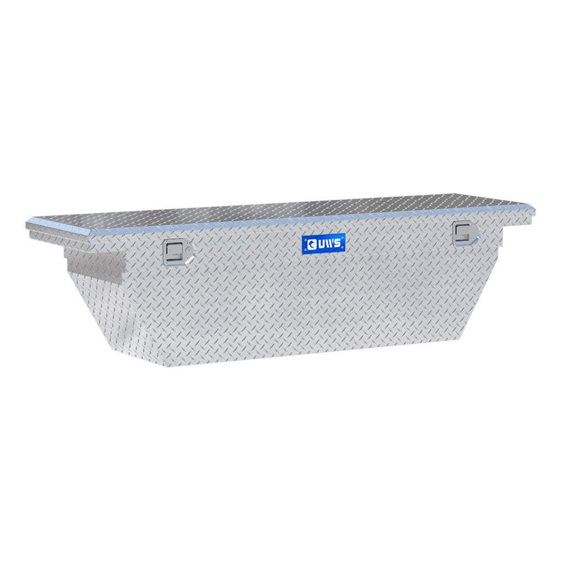 UWS EC10761 69" truck tool box in bright aluminum, front three-quarter studio view