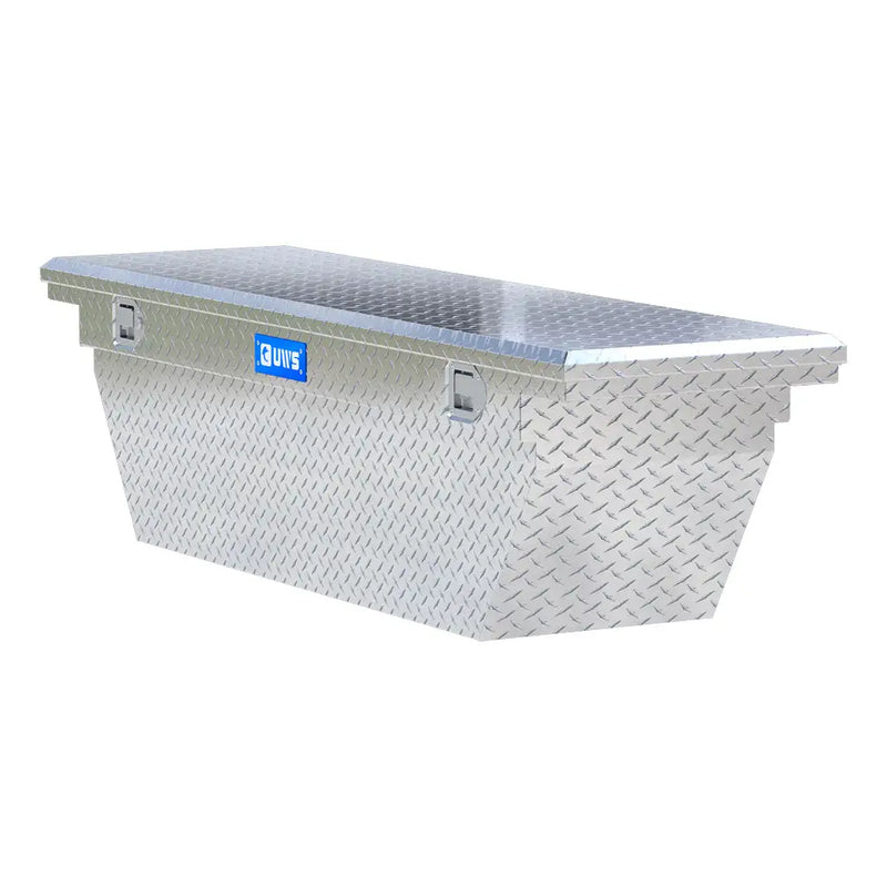 UWS EC10761 69" truck tool box in bright aluminum, top view showing the lid