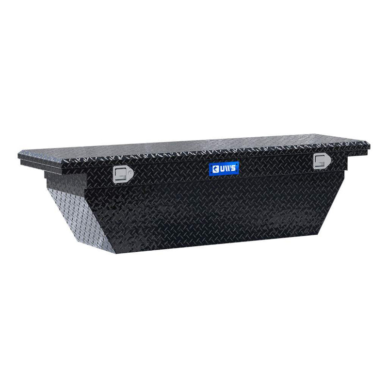 UWS EC10772 69" truck tool box in gloss black powder coat, front three-quarter studio view