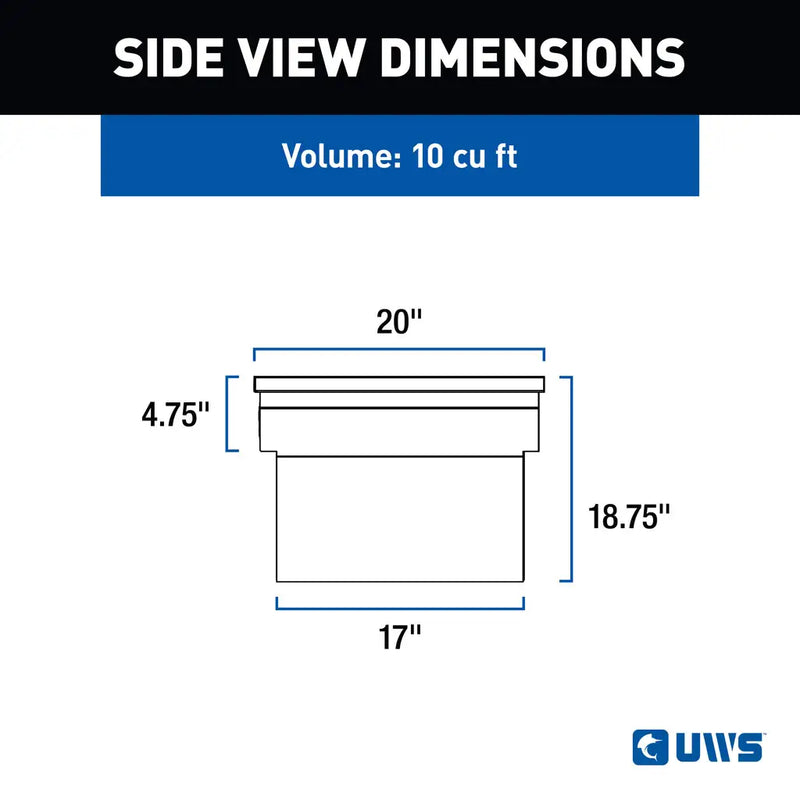 UWS EC10783 69" truck tool box in matte black powder coat, side-view dimension drawing